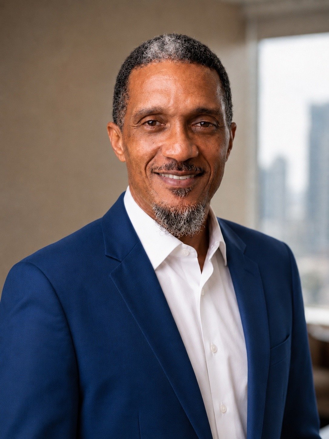 Phillip Humes, Founder & CEO of D.B. Clean242, in a navy blazer